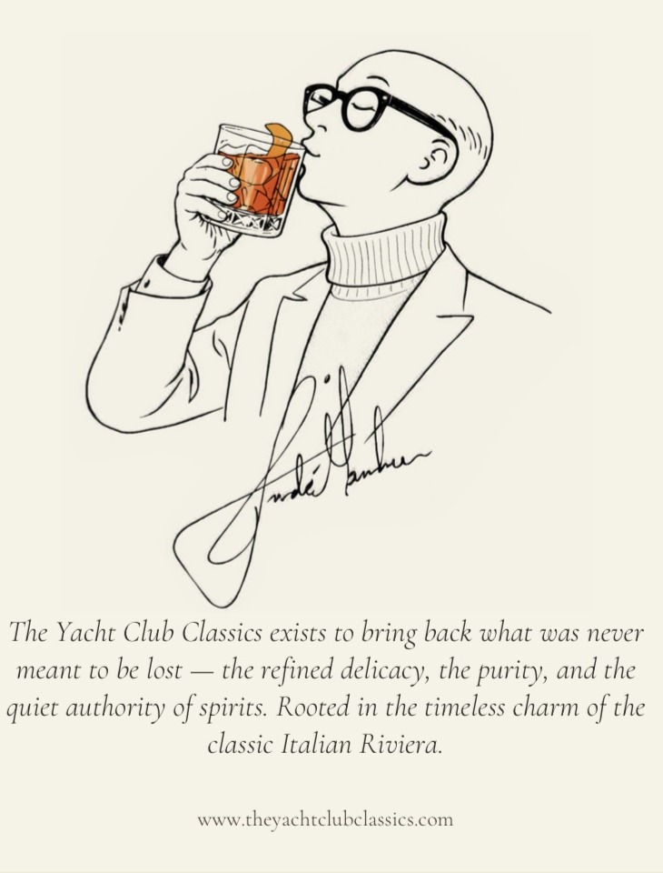 André Manskow raising a Negroni — line drawing on cream paper